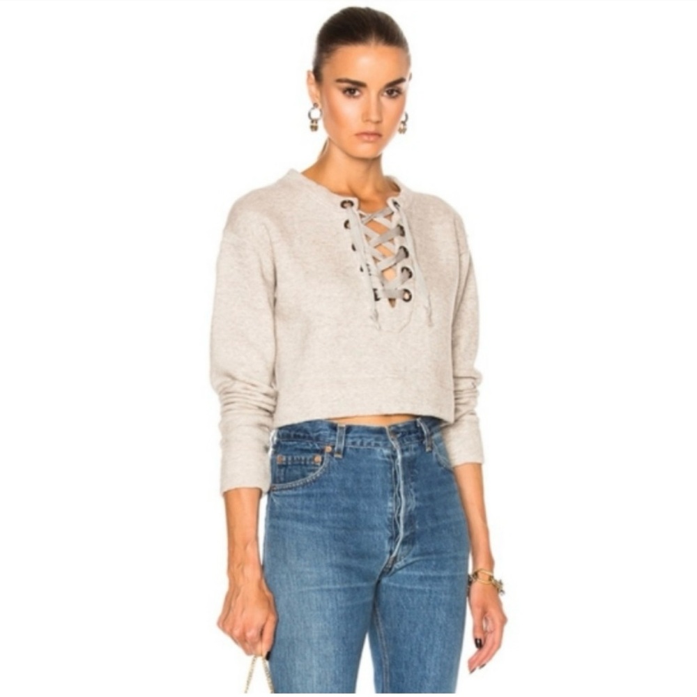 MOTHER Don't Sweat It- The Easy Crop Lace Up Sweatshirt Small